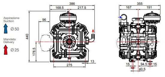 Насос мембранный Comet® серия ВPS200 D (199 л/мин; 20 бар); ВОМ 1"3/8 - вал d25 внутрен./шпонка
