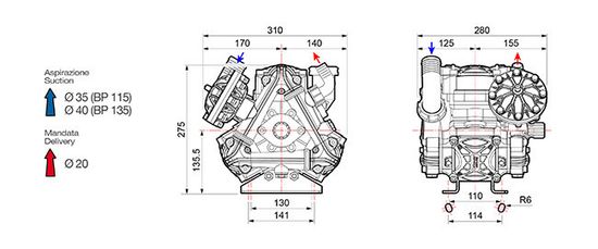 Насос мембранный Comet® серия ВP115 (110 л/мин; 20 бар); вал ВОМ 1"3/8
