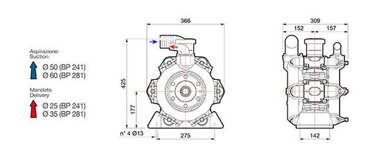 Насос мембранный Comet® серия ВP241 D с пред.клапаном (222 л/мин; 20 бар); вал ВОМ 1"3/8