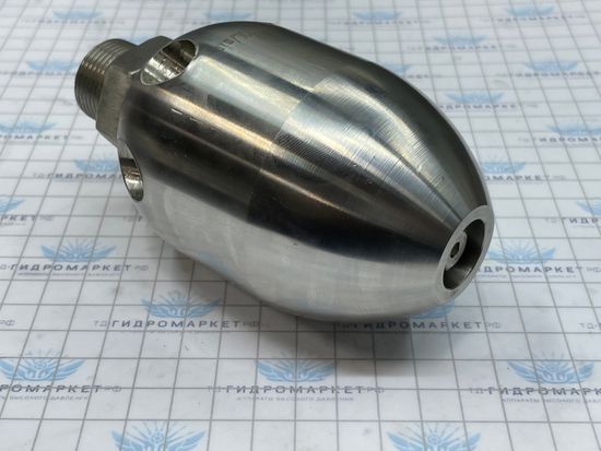 Форсунка каналопромывочная до 300 бар  70 л/мин 1 вперёд 6 назад вх.1 дюйм с переходником на 3/ 4 наружняя резьба