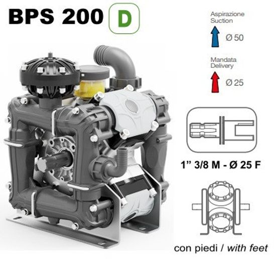 Насос мембранный Comet® серия ВPS200 D (199 л/мин; 20 бар); ВОМ 1"3/8 - вал d25 внутрен./шпонка