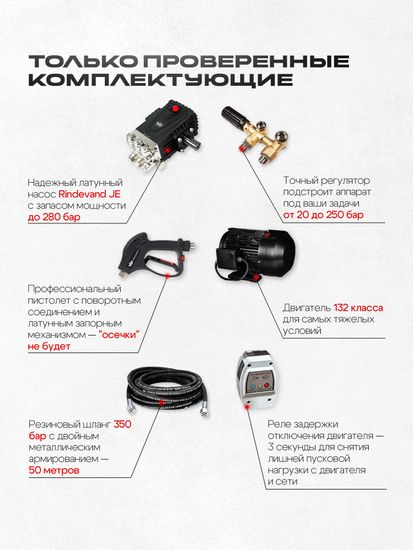 Мойка высокого давления 250 бар, 15 л/мин с шлангом 50 м и тележкой | RINDEVAND