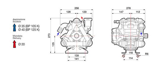 Насос мембранный Comet® серия ВP105 (104 л/мин; 20 бар); вал d20 гладкий/шпонка - ВОМ 1"3/8