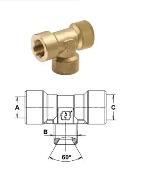 Соединитель T-образный 3/8 F/F/М 400 бар