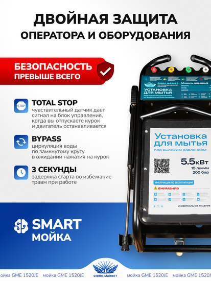 Аппарат высокого давления GM GE 200 bar 900 л/ч 5.5 кВт мобильный